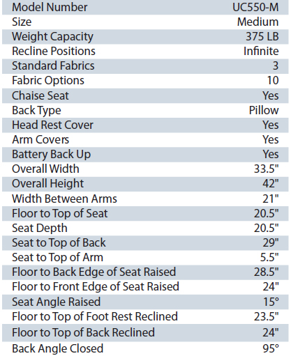 Savannah Lift Chair: Stellar Comfort Medium Spec Sheet 1